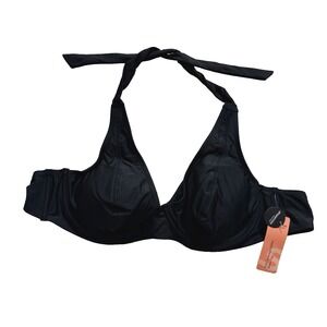 New Shapermint Halter Tie Bikini Swimsuit Top XL Black Triangle Full Coverage